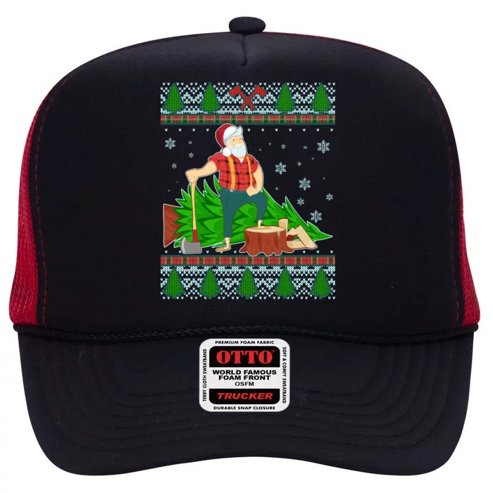 Christmas Lumber Santa Claus High Crown Mesh Trucker Hat