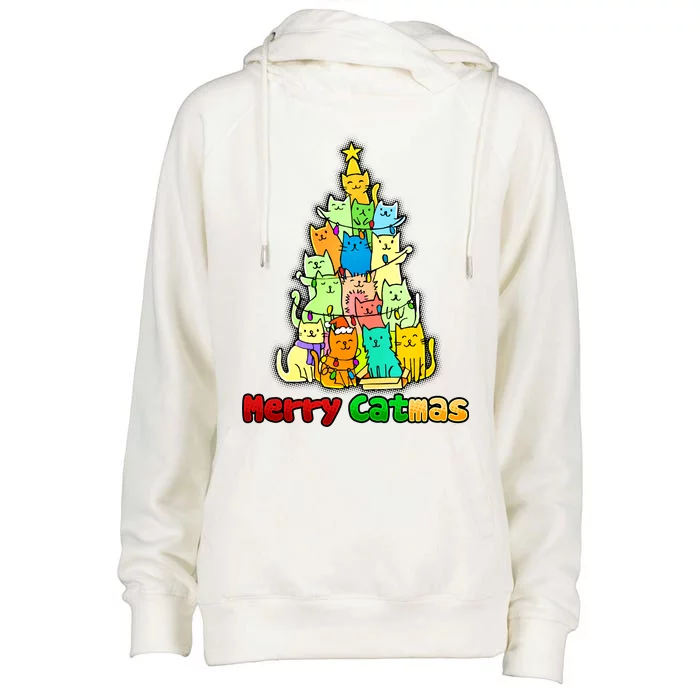 Christmas Merry Catmas Tree Womens Funnel Neck Pullover Hood