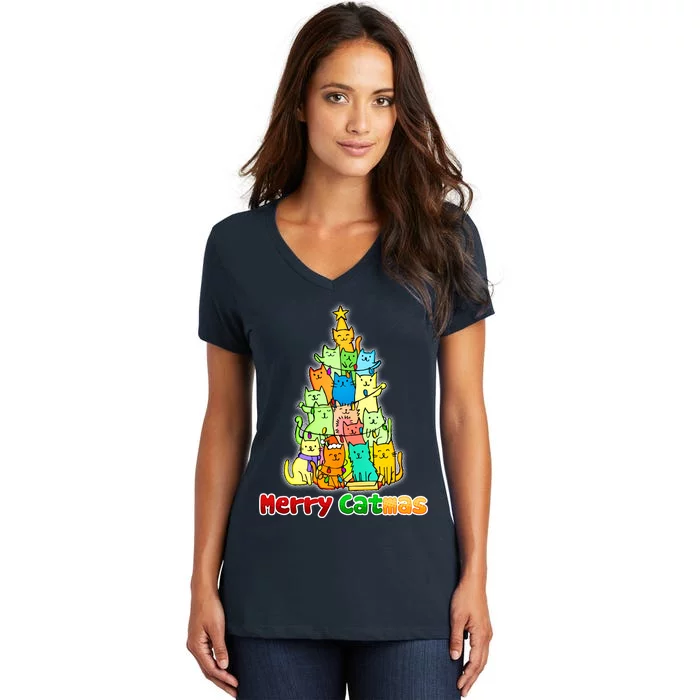 Christmas Merry Catmas Tree Women's V-Neck T-Shirt