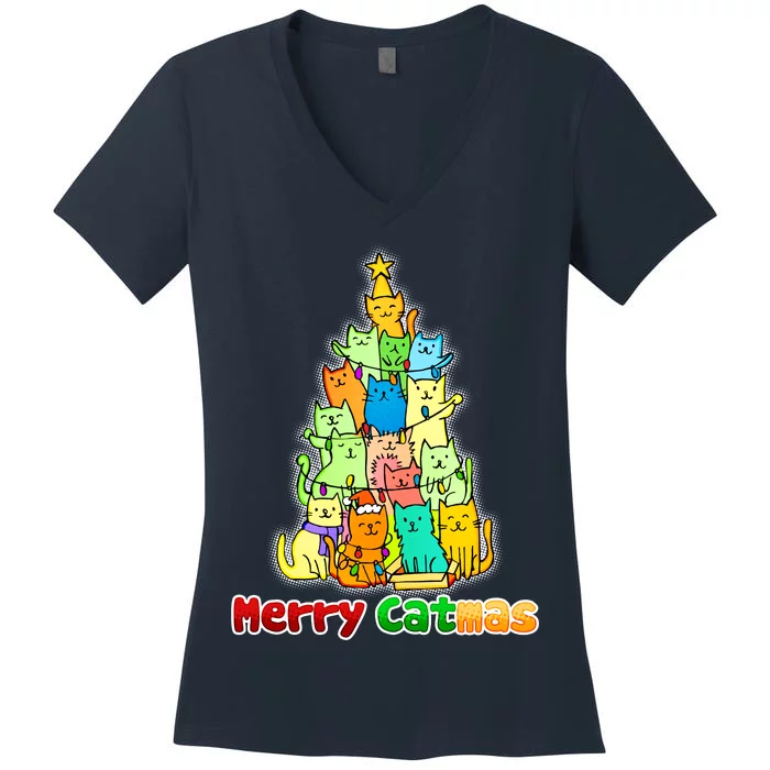 Christmas Merry Catmas Tree Women's V-Neck T-Shirt