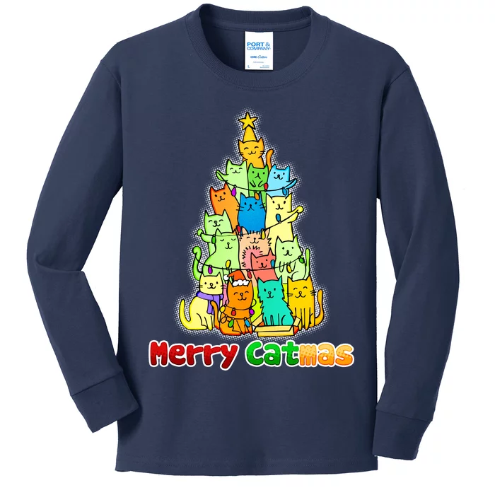 Christmas Merry Catmas Tree Kids Long Sleeve Shirt