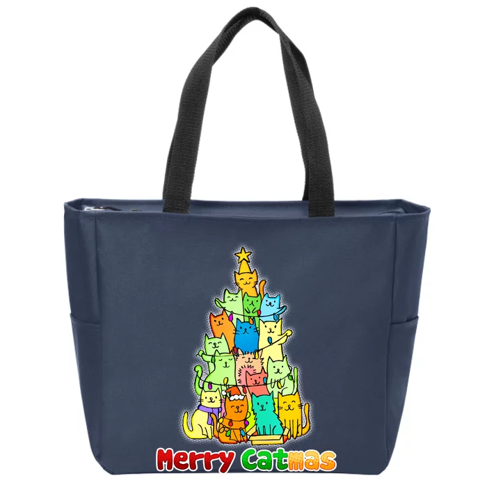 Christmas Merry Catmas Tree Zip Tote Bag