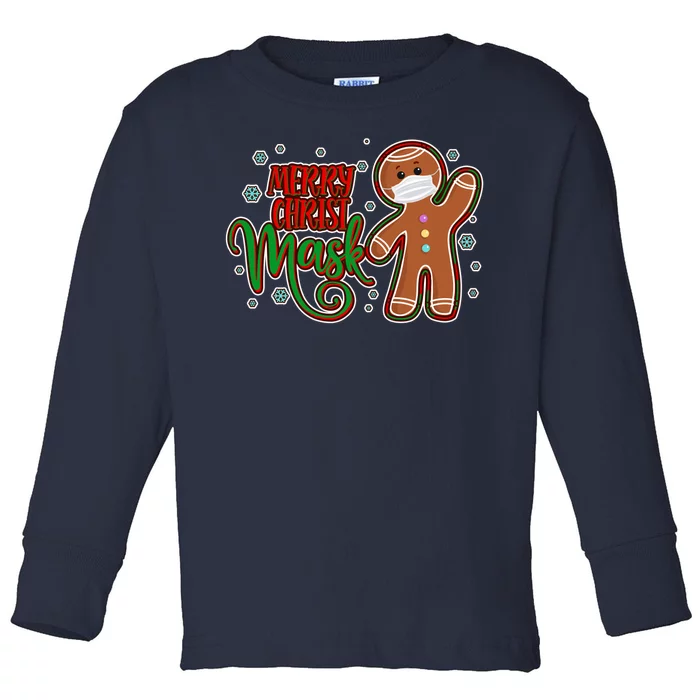 Christmas Merry Christ-Mask Gingerbread Man Toddler Long Sleeve Shirt