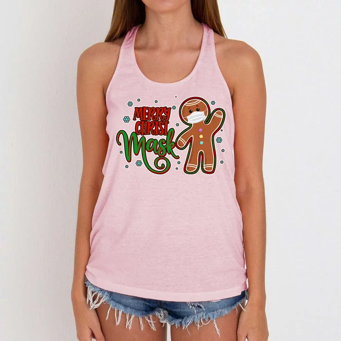 Christmas Merry Christ-Mask Gingerbread Man Women's Knotted Racerback Tank