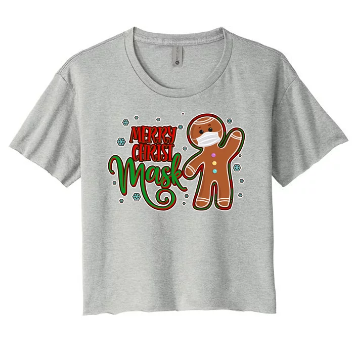 Christmas Merry Christ-Mask Gingerbread Man Women's Crop Top Tee