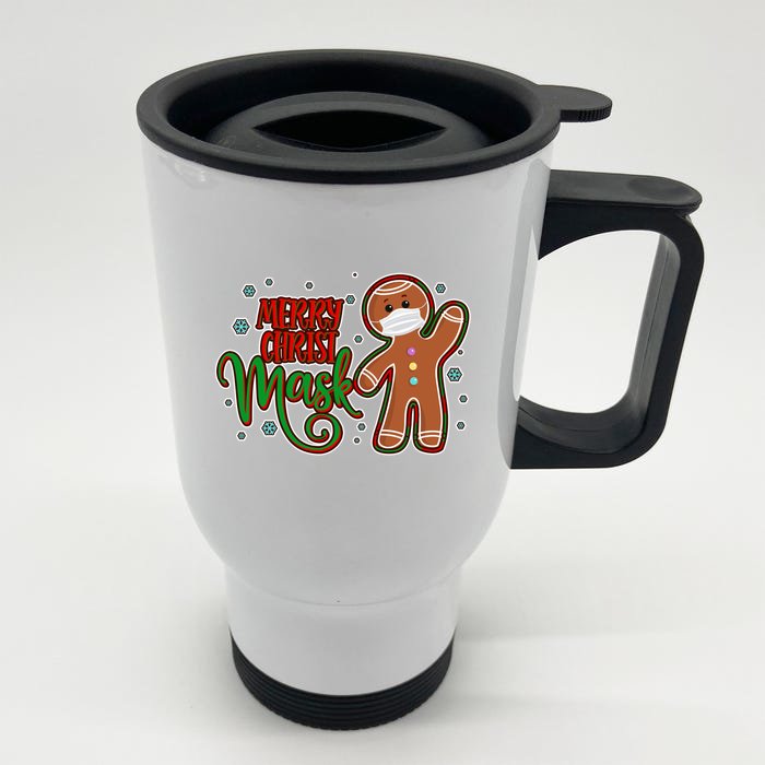 Christmas Merry Christ-Mask Gingerbread Man Front & Back Stainless Steel Travel Mug