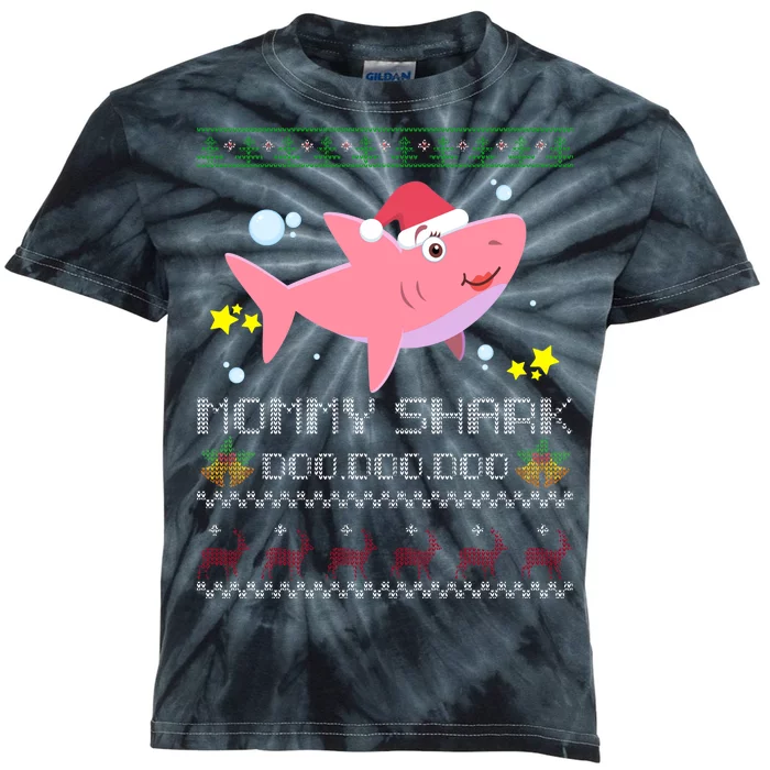 Christmas Mommy Shark Kids Tie-Dye T-Shirt