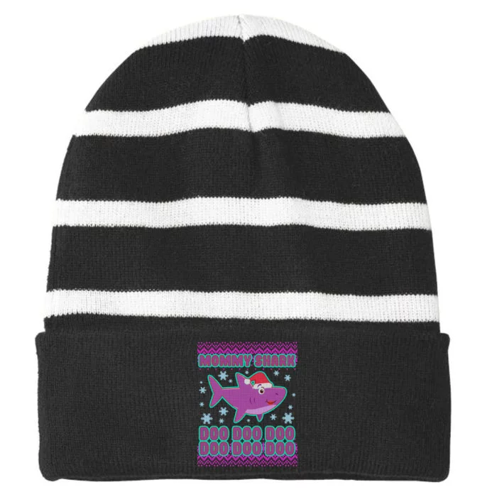 Christmas Mommy Shark Doo Doo Doo Striped Beanie with Solid Band