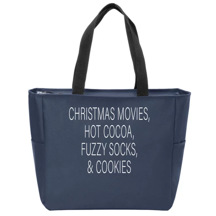 Christmas Movies Hot Cocoa Fuzzy Socks & Cookies Zip Tote Bag