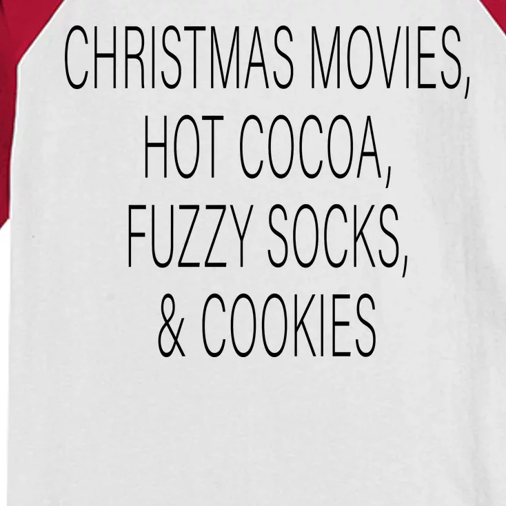 Christmas Movies Hot Cocoa Fuzzy Socks & Cookies Kids Colorblock Raglan Jersey