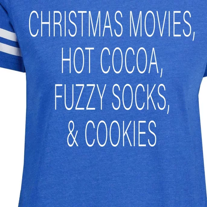 Christmas Movies Hot Cocoa Fuzzy Socks & Cookies Enza Ladies Jersey Football T-Shirt