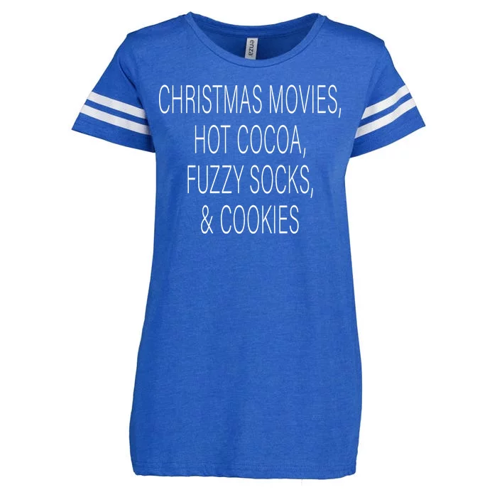 Christmas Movies Hot Cocoa Fuzzy Socks & Cookies Enza Ladies Jersey Football T-Shirt