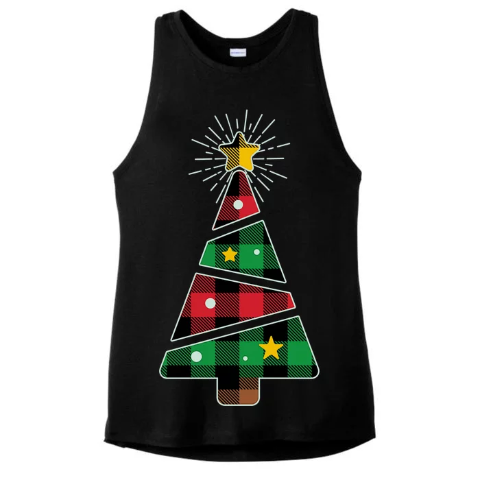 Christmas Multi Plaid Tree Ladies Tri-Blend Wicking Tank