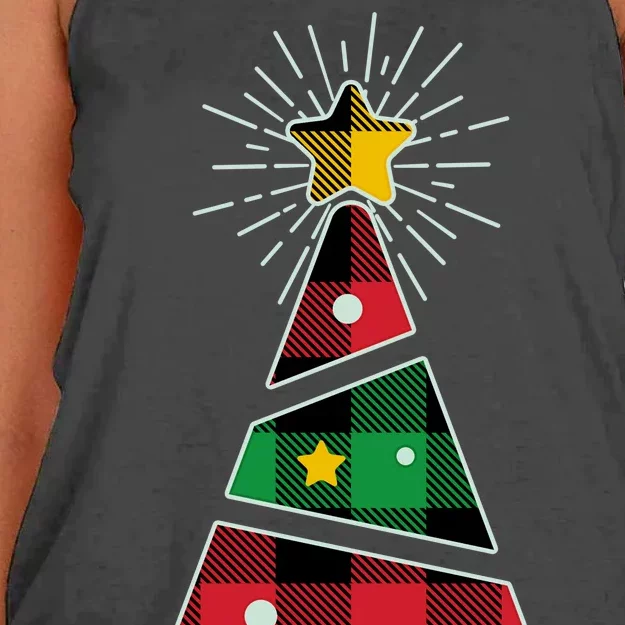 Christmas Multi Plaid Tree Women's Knotted Racerback Tank