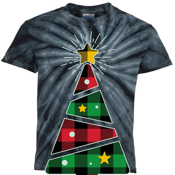 Christmas Multi Plaid Tree Kids Tie-Dye T-Shirt