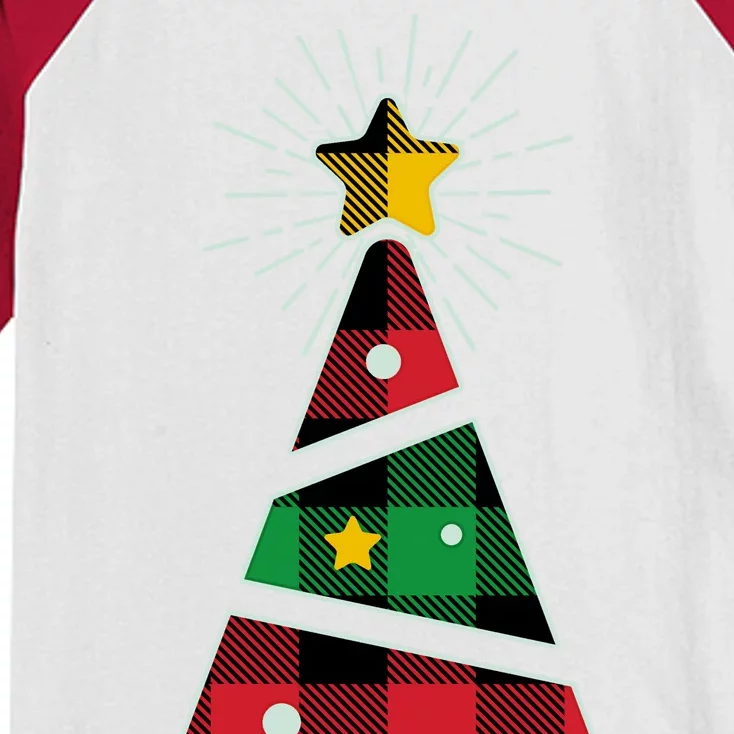 Christmas Multi Plaid Tree Kids Colorblock Raglan Jersey