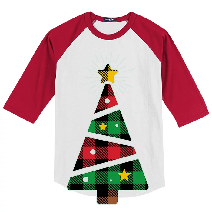 Christmas Multi Plaid Tree Kids Colorblock Raglan Jersey