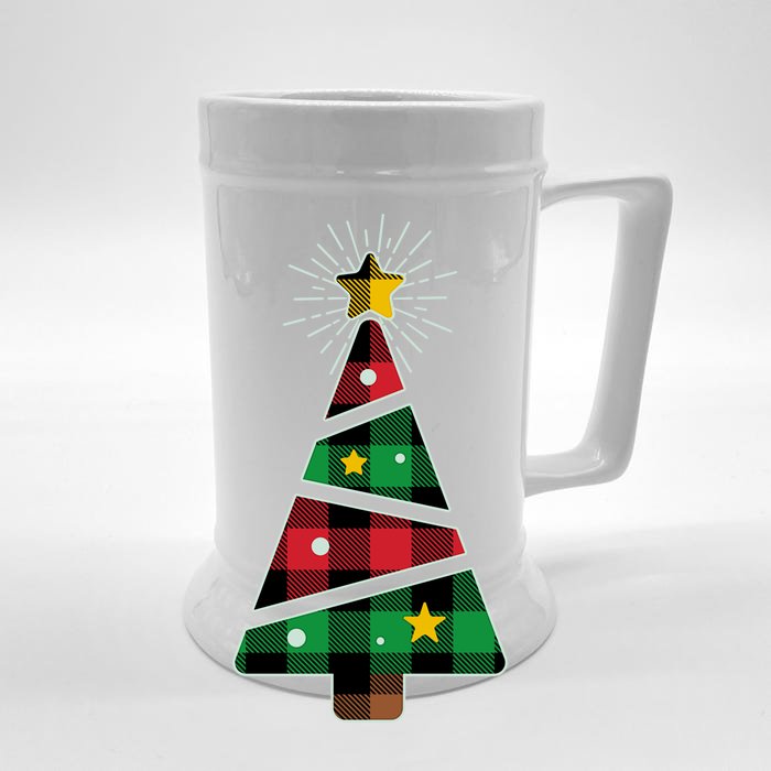 Christmas Multi Plaid Tree Front & Back Beer Stein