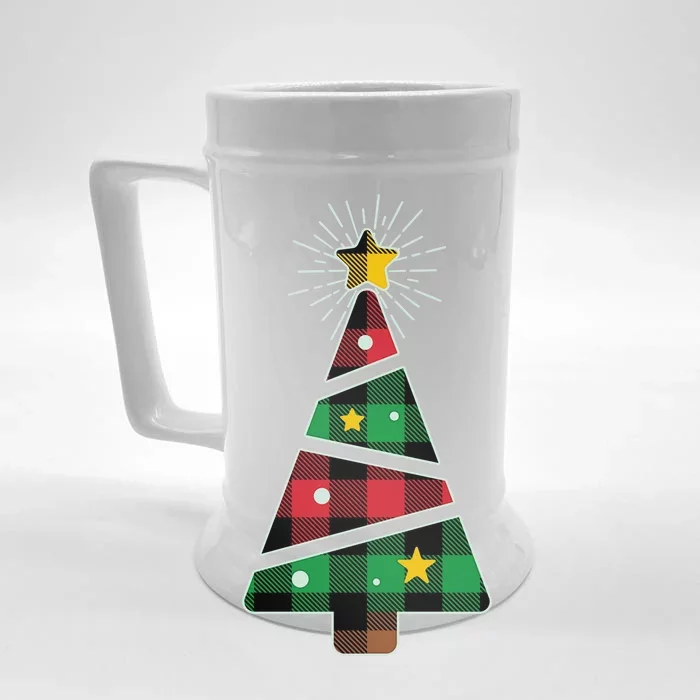 Christmas Multi Plaid Tree Front & Back Beer Stein