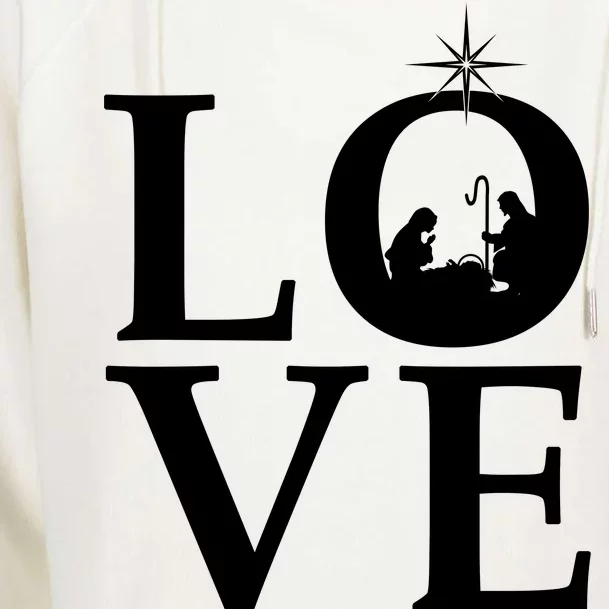 Christmas Nativity LOVE Womens Funnel Neck Pullover Hood