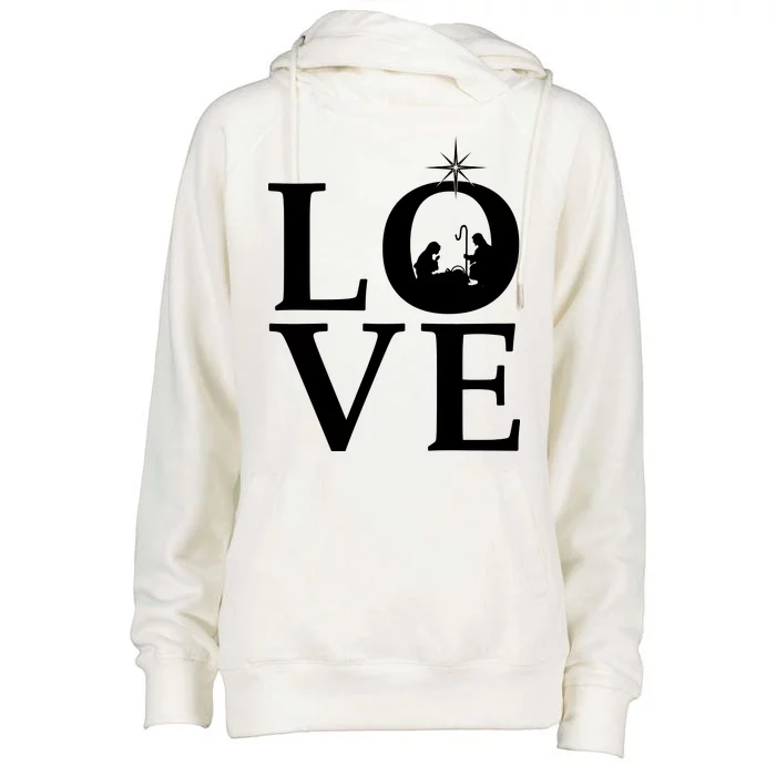 Christmas Nativity LOVE Womens Funnel Neck Pullover Hood