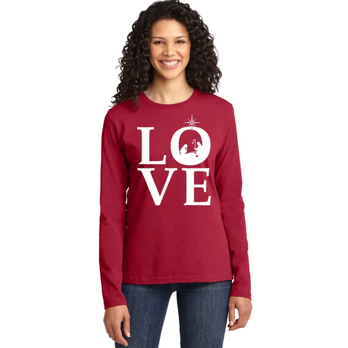 Christmas Nativity LOVE Ladies Long Sleeve Shirt