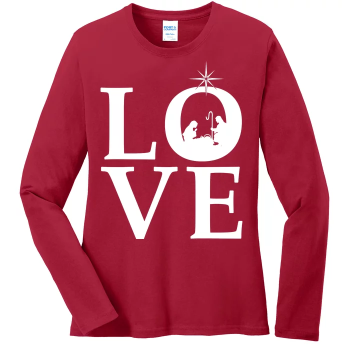 Christmas Nativity LOVE Ladies Long Sleeve Shirt