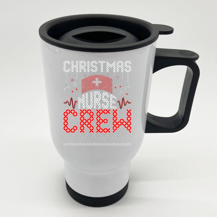 Christmas Nurse Crew Ugly Christmas Sweater RN Front & Back Stainless Steel Travel Mug