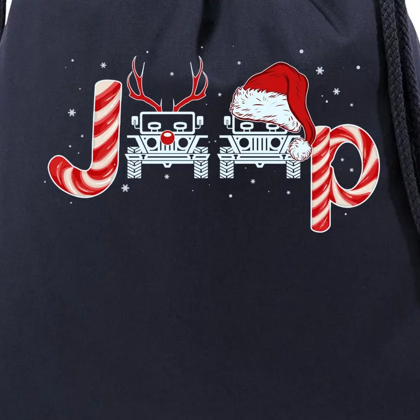 Christmas off Road Car Reindeer Drawstring Bag