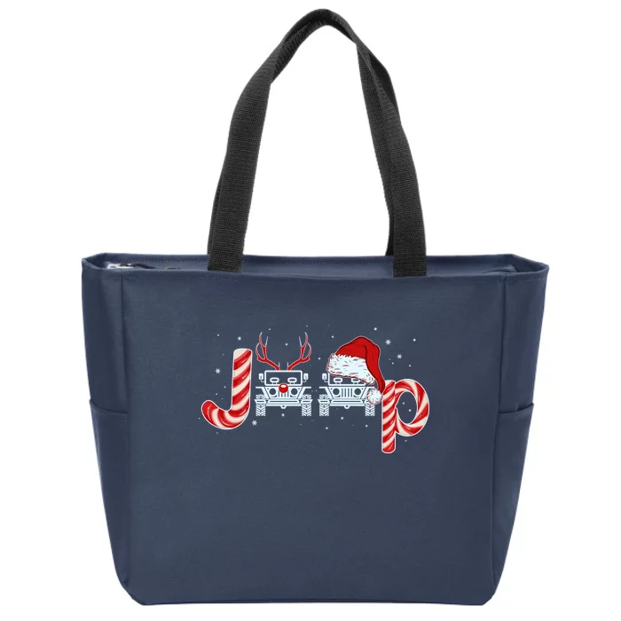 Christmas off Road Car Reindeer Zip Tote Bag