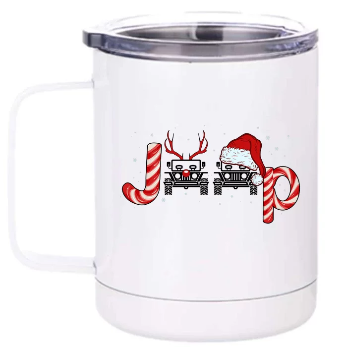 Christmas off Road Car Reindeer Front & Back 12oz Stainless Steel Tumbler Cup