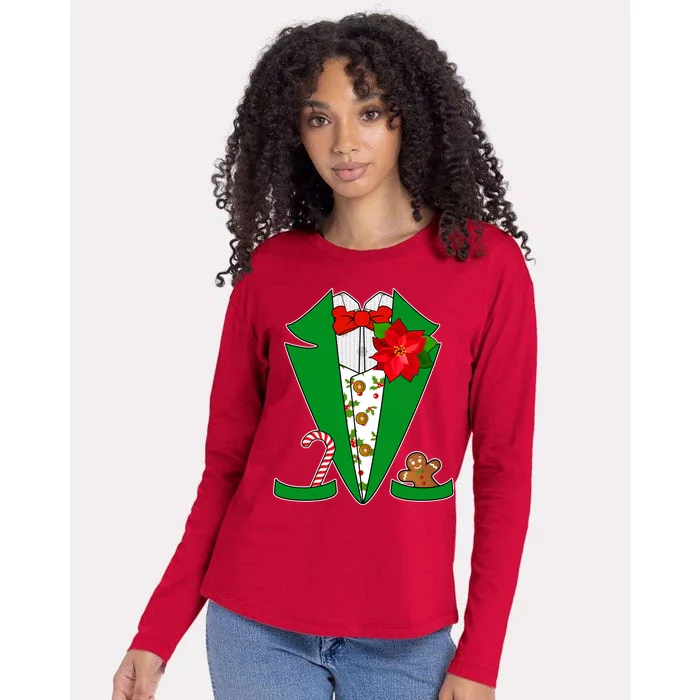 Christmas Party Tuxedo Suit Top Womens Cotton Relaxed Long Sleeve T-Shirt