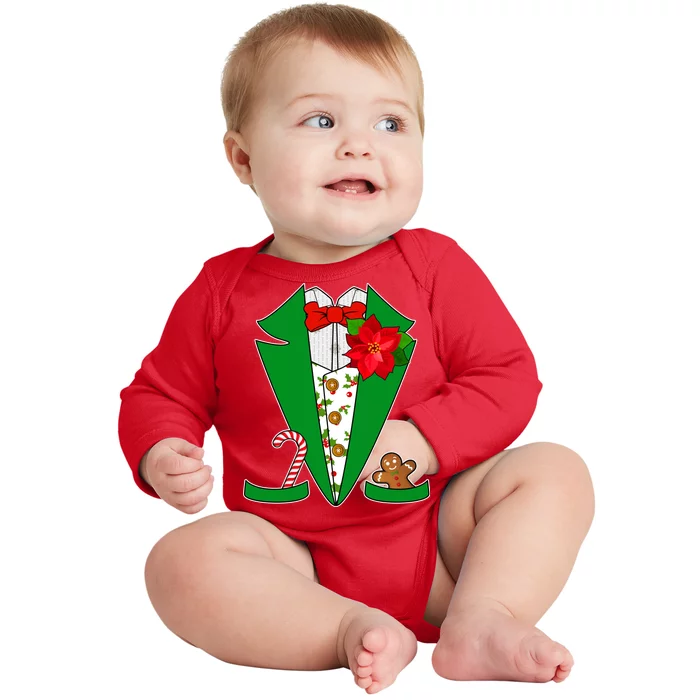 Christmas Party Tuxedo Suit Top Baby Long Sleeve Bodysuit