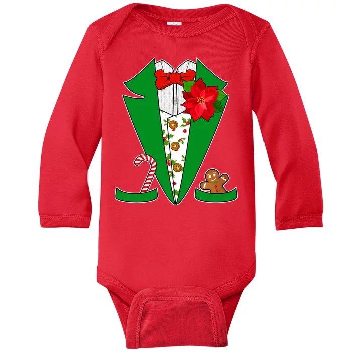 Christmas Party Tuxedo Suit Top Baby Long Sleeve Bodysuit