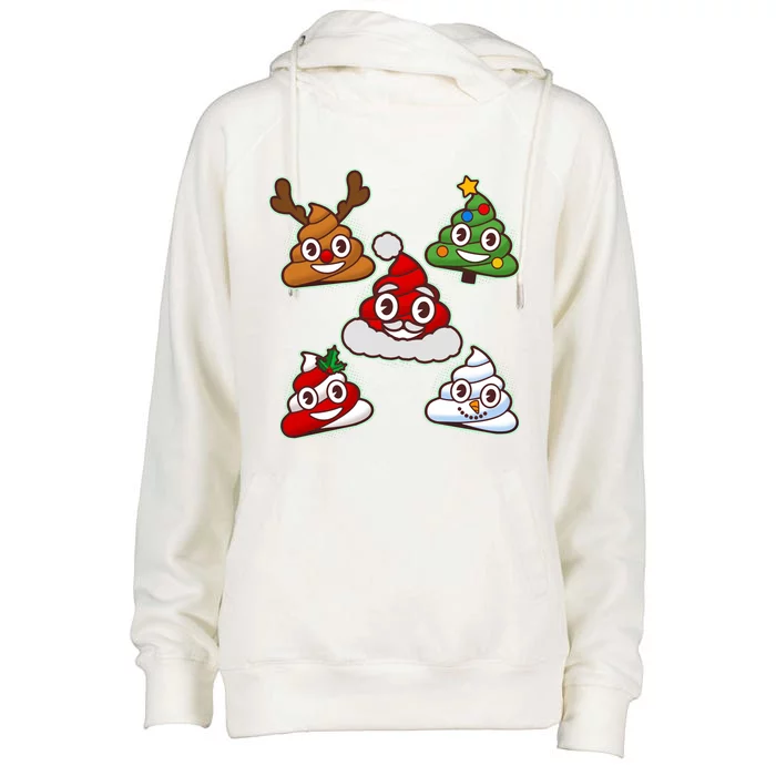 Christmas Poop Emoji Group Womens Funnel Neck Pullover Hood