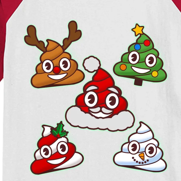 Christmas Poop Emoji Group Kids Colorblock Raglan Jersey