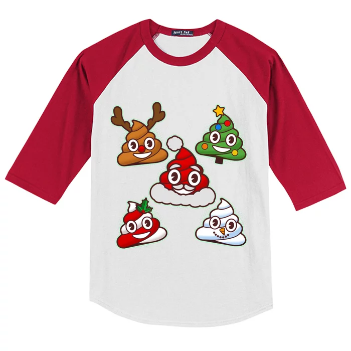 Christmas Poop Emoji Group Kids Colorblock Raglan Jersey