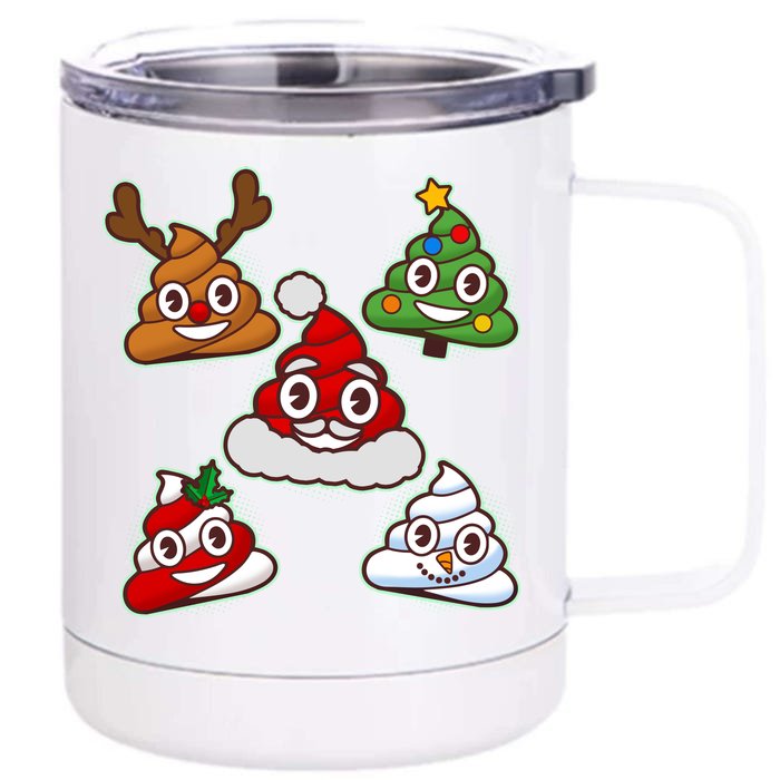 Christmas Poop Emoji Group Front & Back 12oz Stainless Steel Tumbler Cup