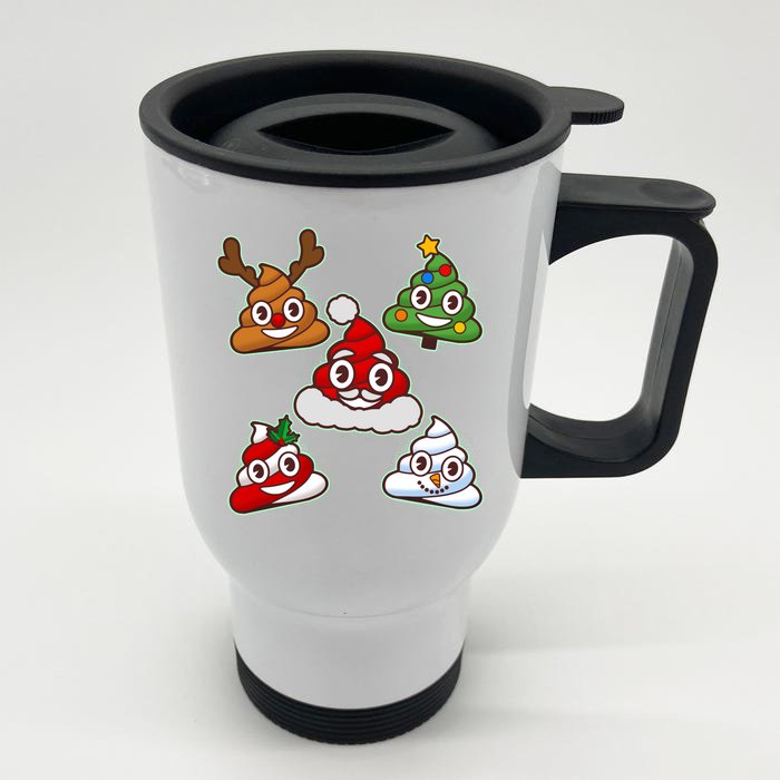 Christmas Poop Emoji Group Front & Back Stainless Steel Travel Mug