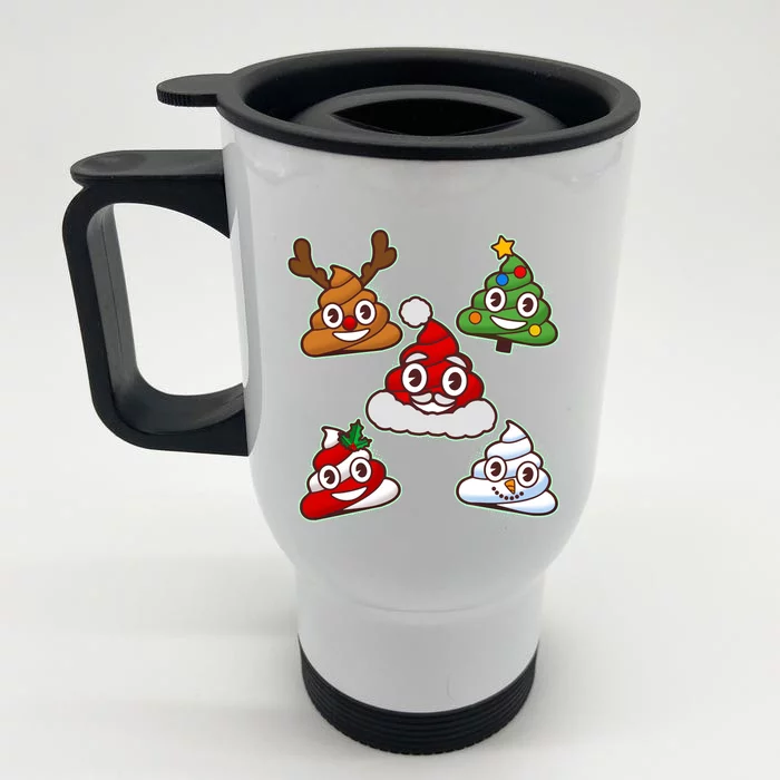 Christmas Poop Emoji Group Front & Back Stainless Steel Travel Mug