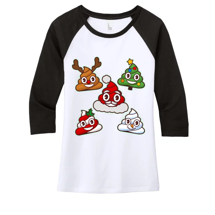 Christmas Poop Emoji Group Women's Tri-Blend 3/4-Sleeve Raglan Shirt