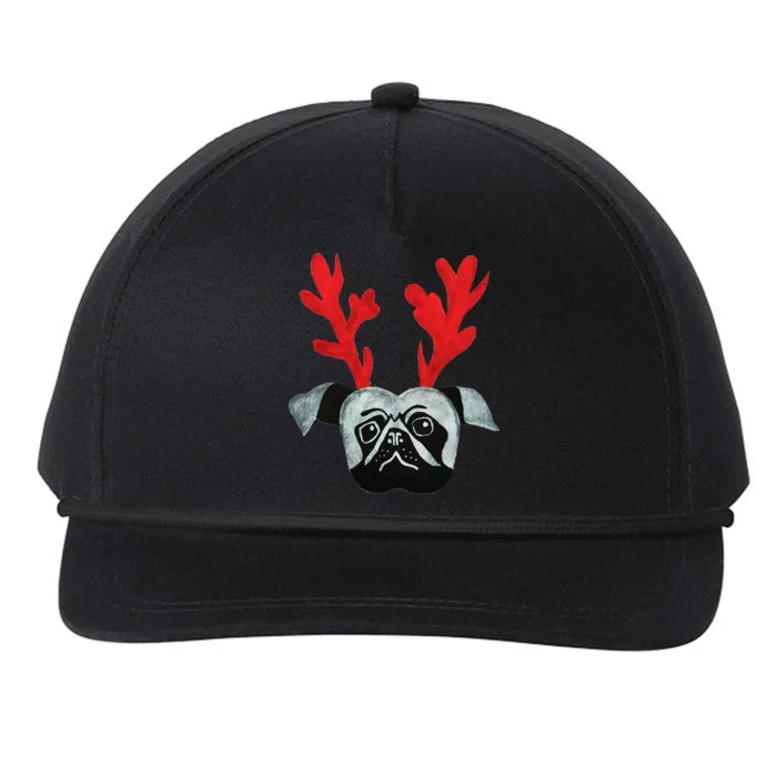 Christmas Pug Reindeer Snapback Five-Panel Rope Hat