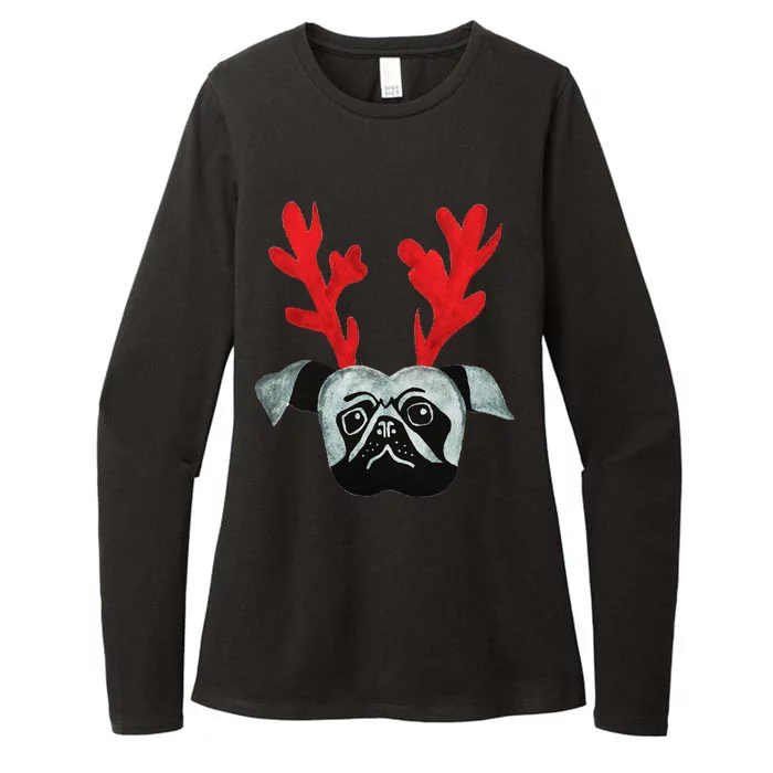 Christmas Pug Reindeer Womens CVC Long Sleeve Shirt