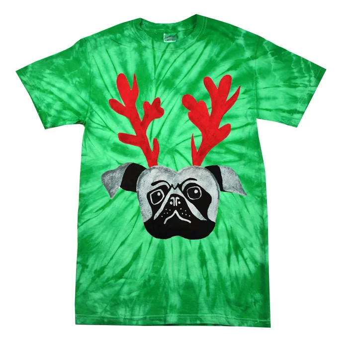 Christmas Pug Reindeer Tie-Dye T-Shirt