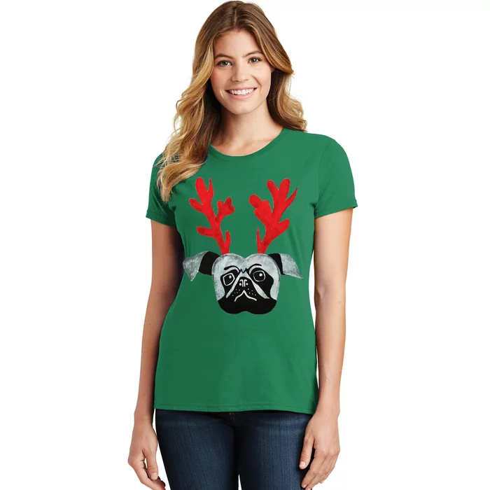 Christmas Pug Reindeer Women's T-Shirt