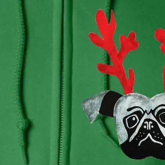 Christmas Pug Reindeer Full Zip Hoodie