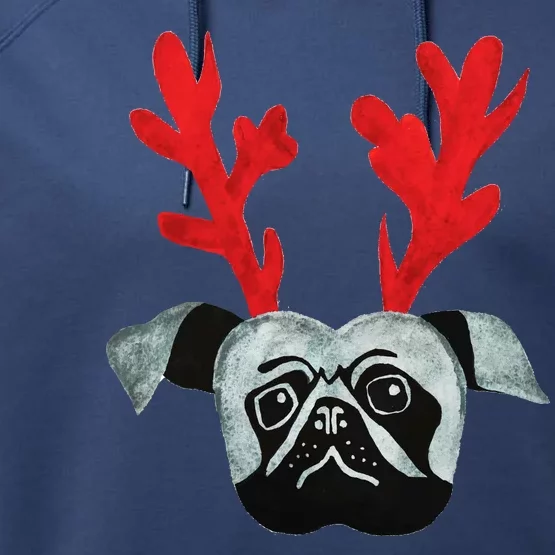 Christmas Pug Reindeer Performance Fleece Hoodie