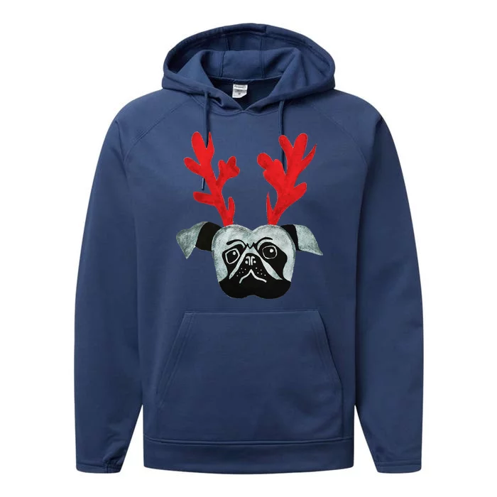 Christmas Pug Reindeer Performance Fleece Hoodie