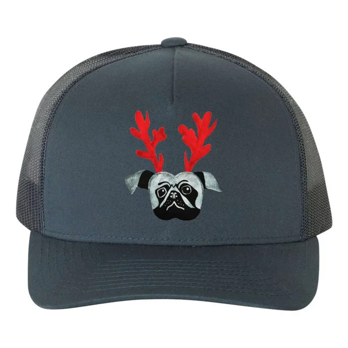 Christmas Pug Reindeer Yupoong Adult 5-Panel Trucker Hat