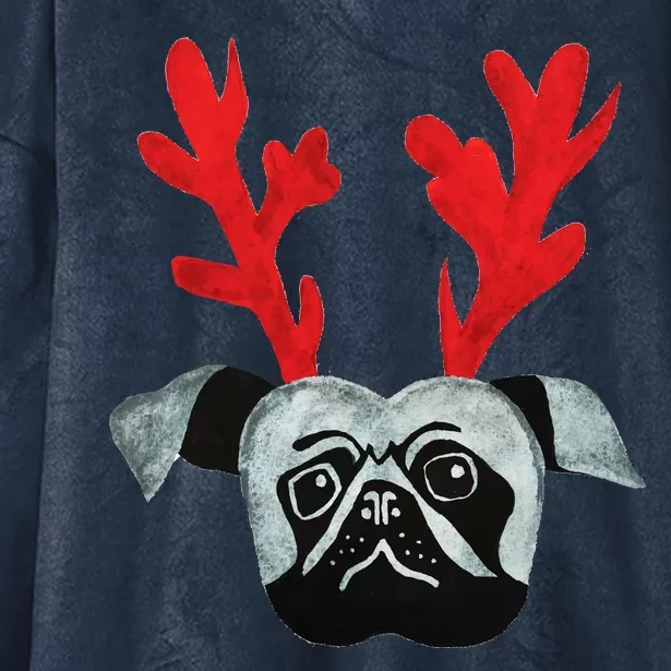 Christmas Pug Reindeer Hooded Wearable Blanket